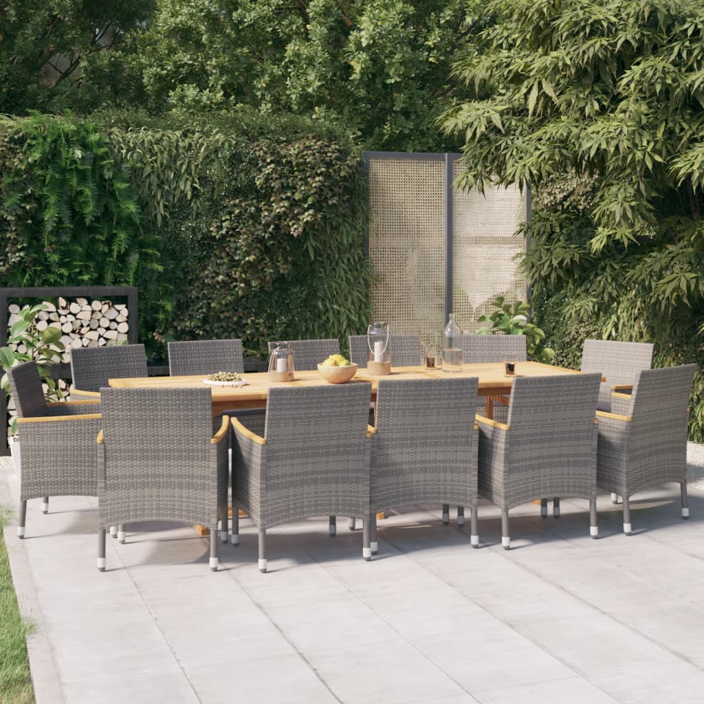 13 Pcs conjunto de jantar para jardim com almofadões cinzento