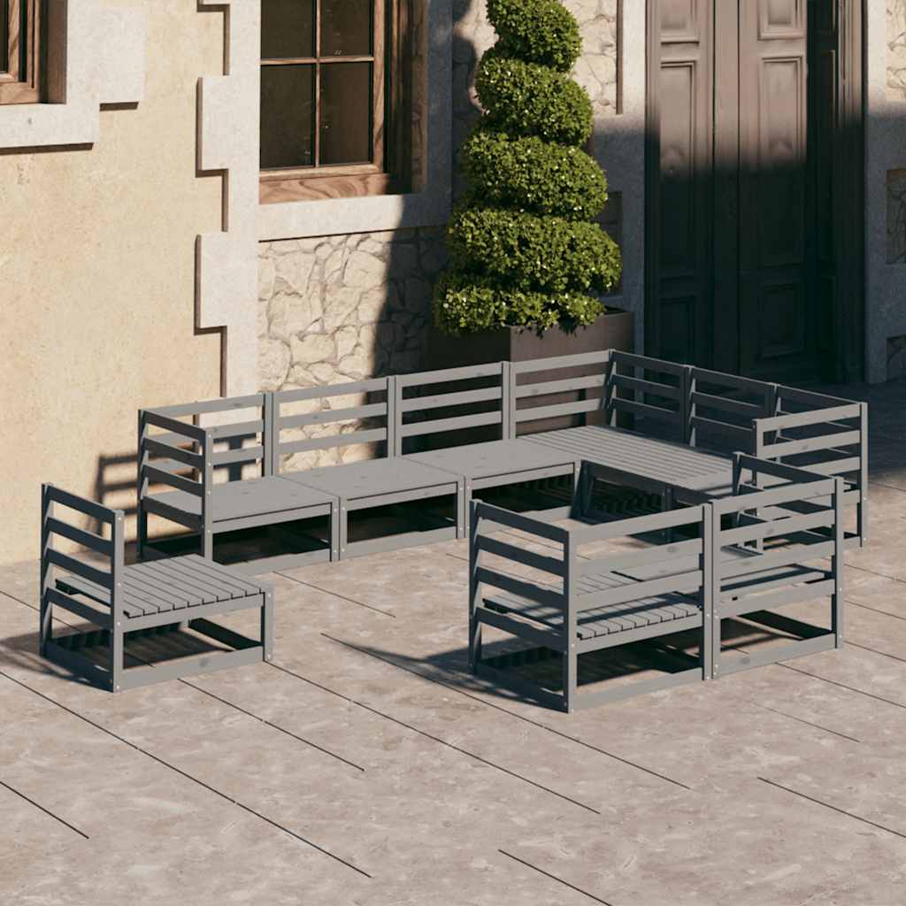 9 Pcs conjunto lounge de jardim pinho sólido cinzento