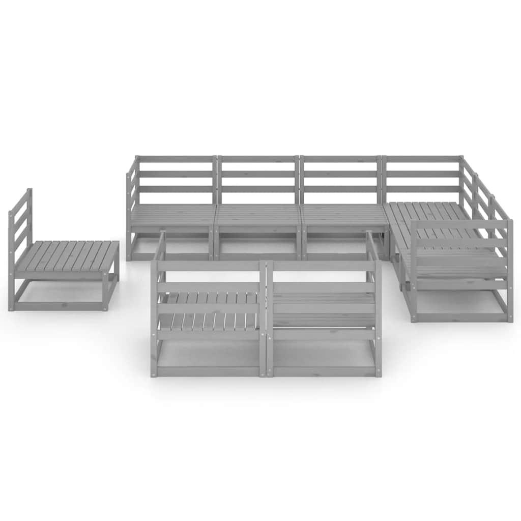 9 Pcs conjunto lounge de jardim pinho sólido cinzento