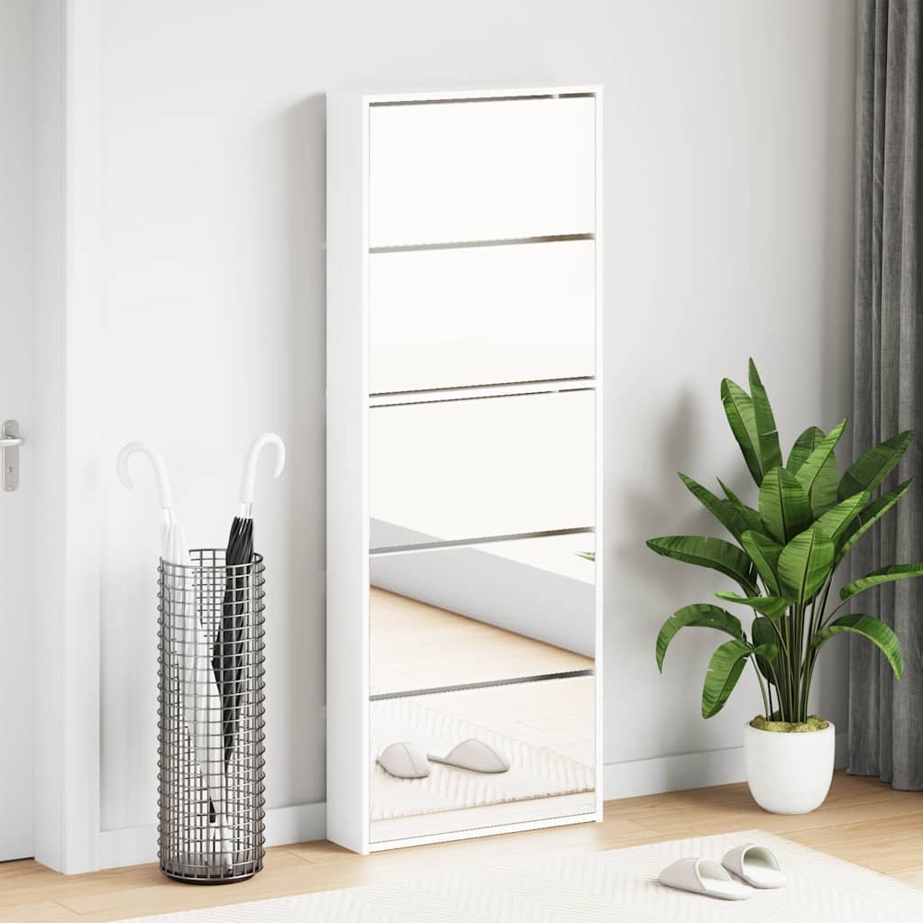 Sapateira c/espelho 5 divisórias 63x17x169,5cm branco brilhante