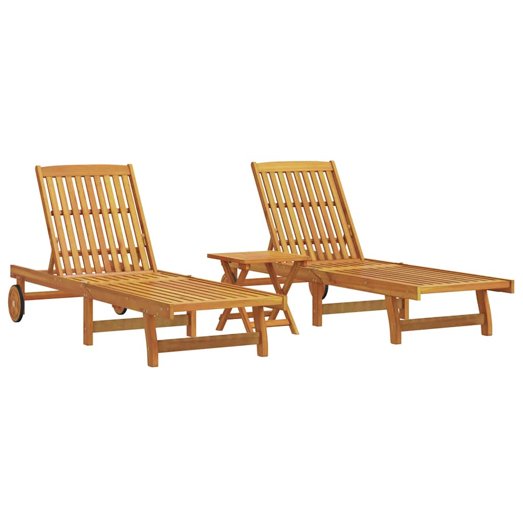 Espreguiçadeiras 2 pcs com mesa madeira de acácia maciça