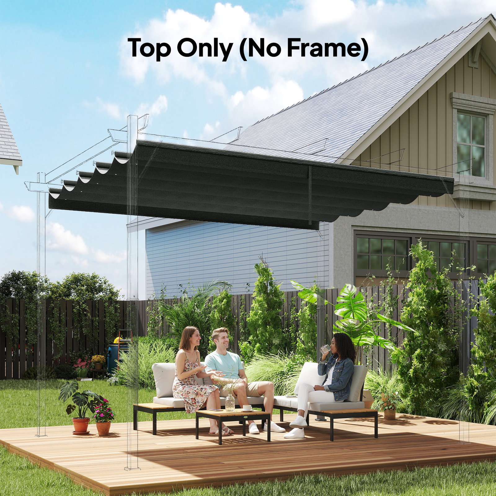 Cobertura para pérgola 2,5x2,55 m teto de substituição retrátil para pérgola com 10 orifícios de drenagem cinza escuro