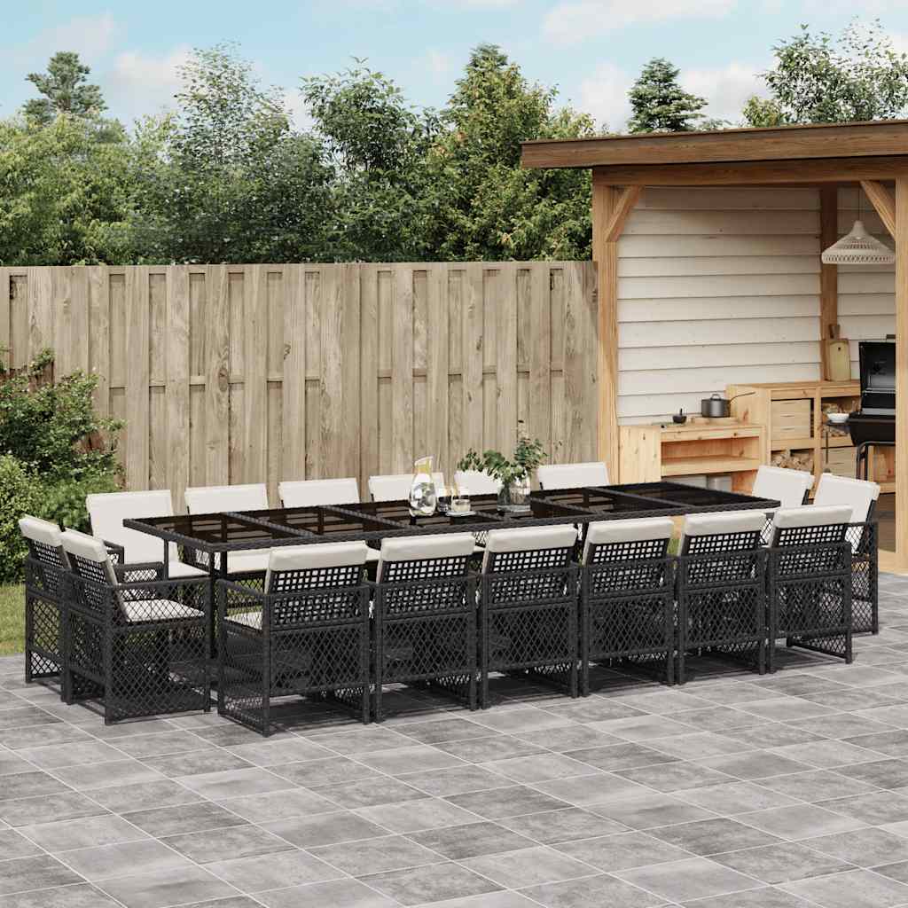 17 Pcs conjunto de jantar p/ jardim c/ almofadões vime PE preto