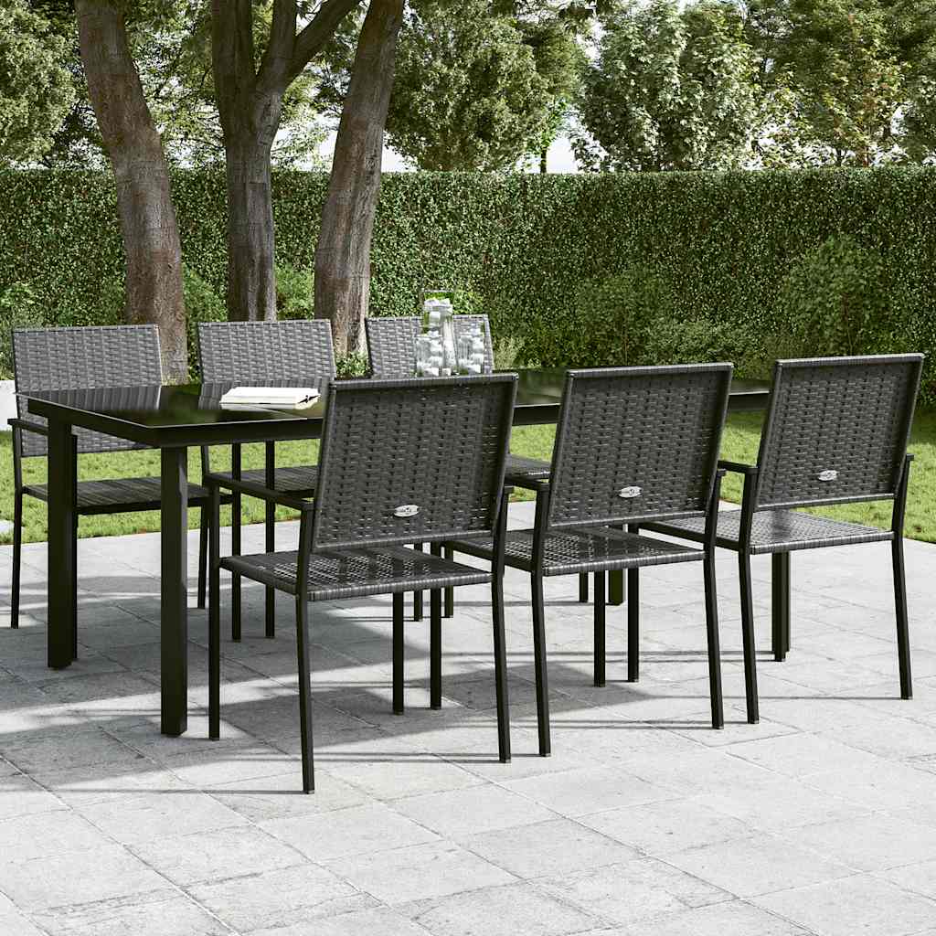 Mesa de jantar para jardim 200x100x74 cm aço e vidro preto
