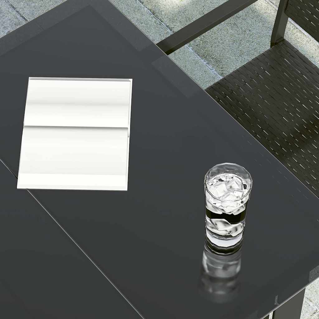 Mesa de jantar para jardim 200x100x74 cm aço e vidro preto