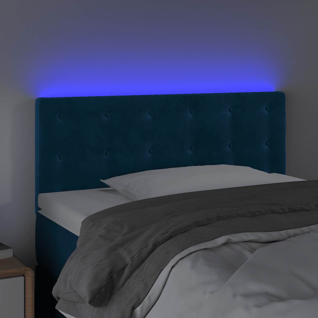 Cabeceira de cama c/ luzes LED veludo 80x5x78/88 cm azul-escuro