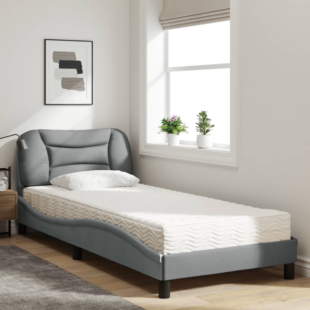 Cama com colchão hvar 90x200 cm tecido cinzento-claro