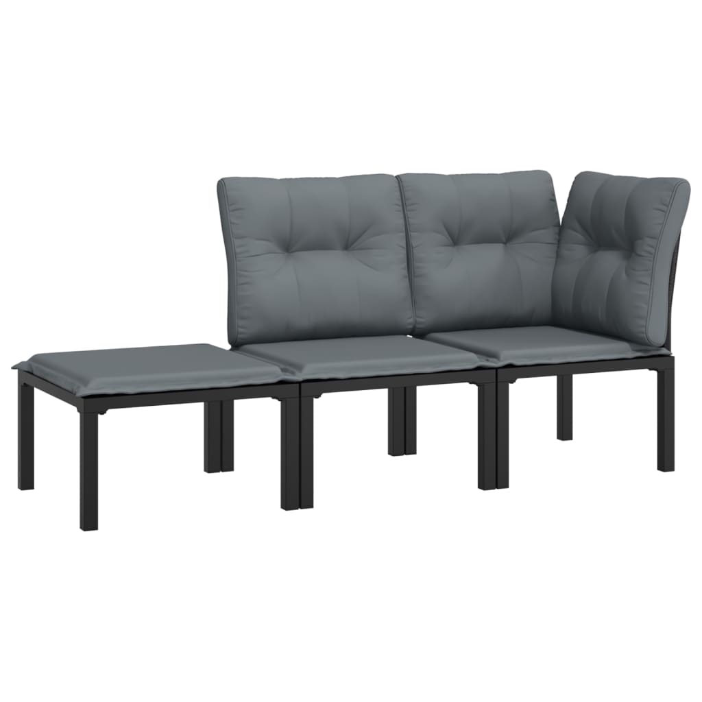 3 Pcs conjunto lounge de jardim vime PE preto e cinzento
