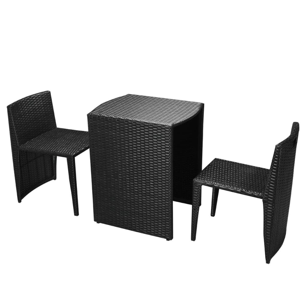 3 Pcs conjunto bistrô com almofadas vime PE preto