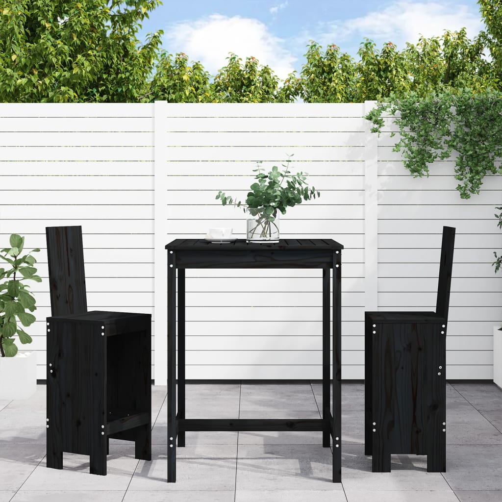 3 Pcs conjunto de bar para jardim pinho maciço preto