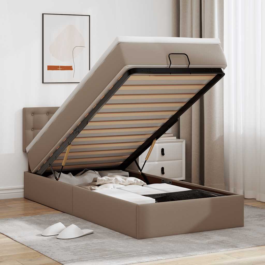 Cama otomana com colchão 90x190 cm couro artificial cappucino