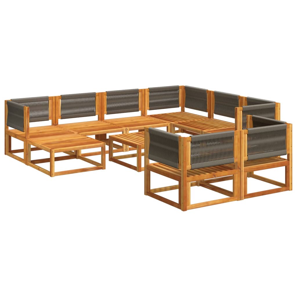 Conjunto de sofás de jardim de 10 peças com almofadas de madeira de acácia e corda