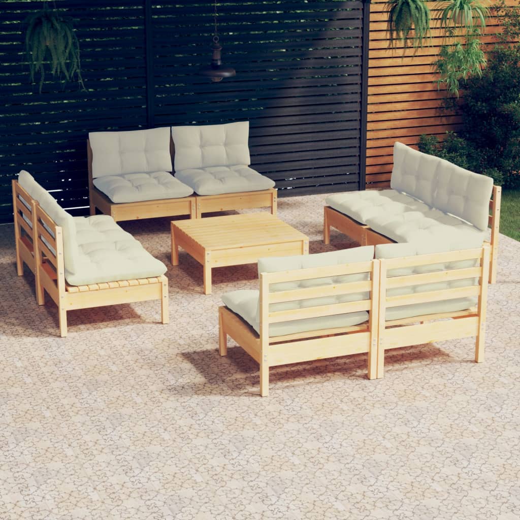 9 Pcs conjunto lounge jardim c/ almofadões cor creme pinho