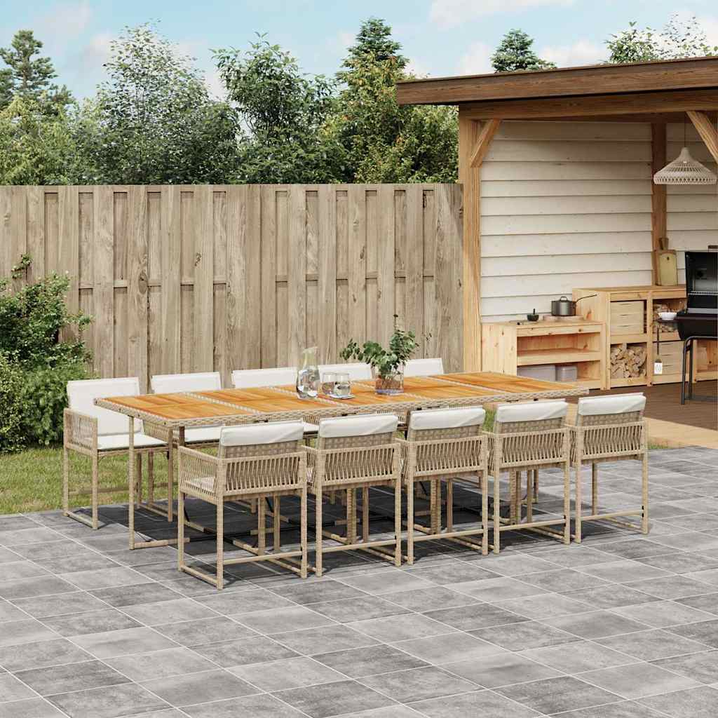 11 Pcs conjunto de jantar p/ jardim com almofadões vime PE bege