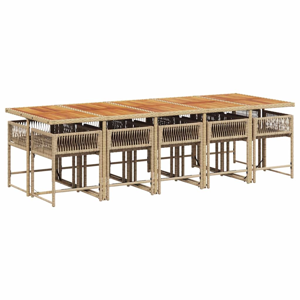 11 Pcs conjunto de jantar p/ jardim com almofadões vime PE bege