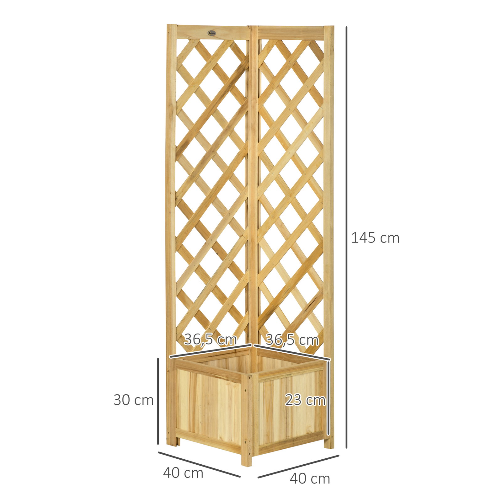 Floreira com treliça de madeira para exterior, elevada para plantas trepadeiras 40x40x145 cm madeira
