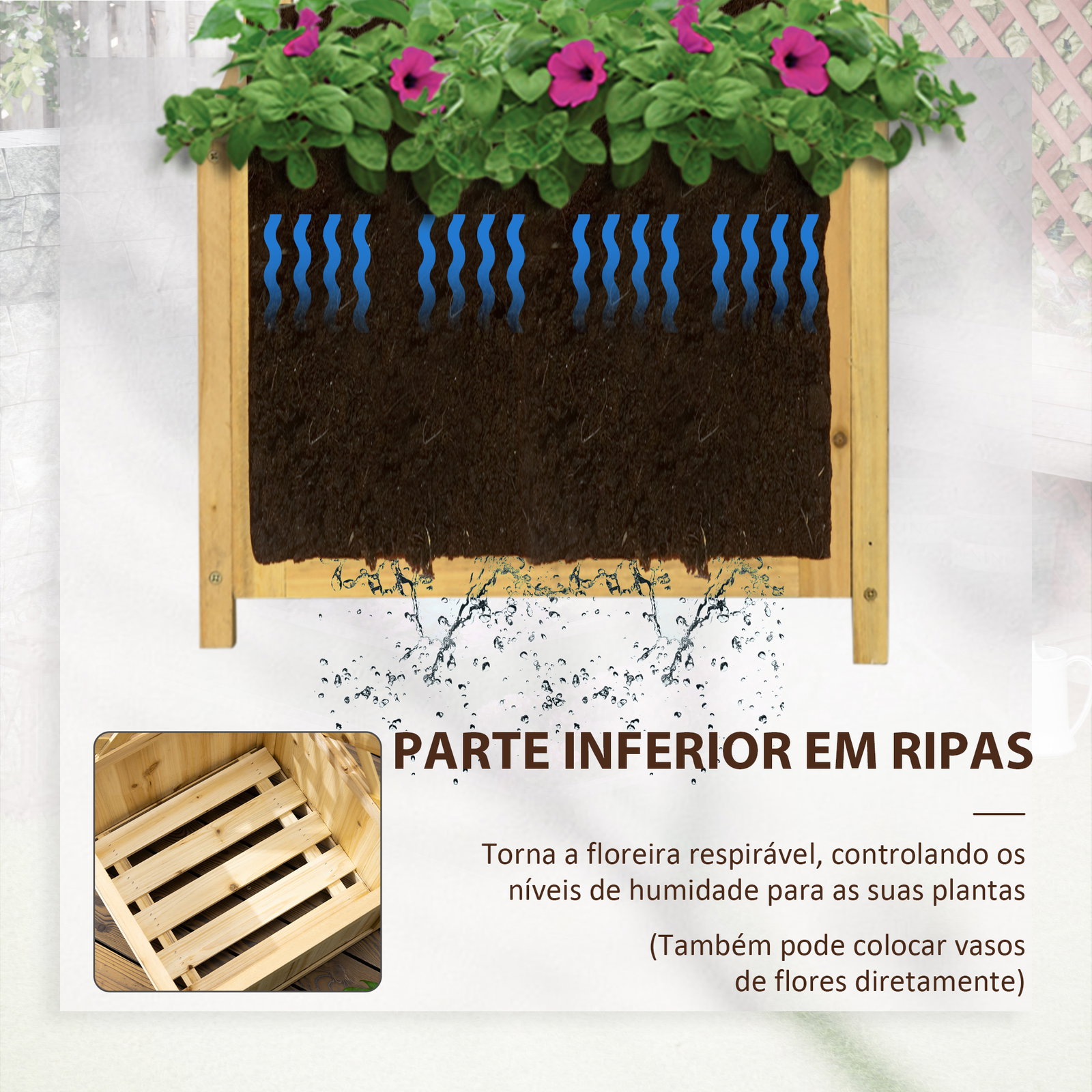 Floreira com treliça de madeira para exterior, elevada para plantas trepadeiras 40x40x145 cm madeira