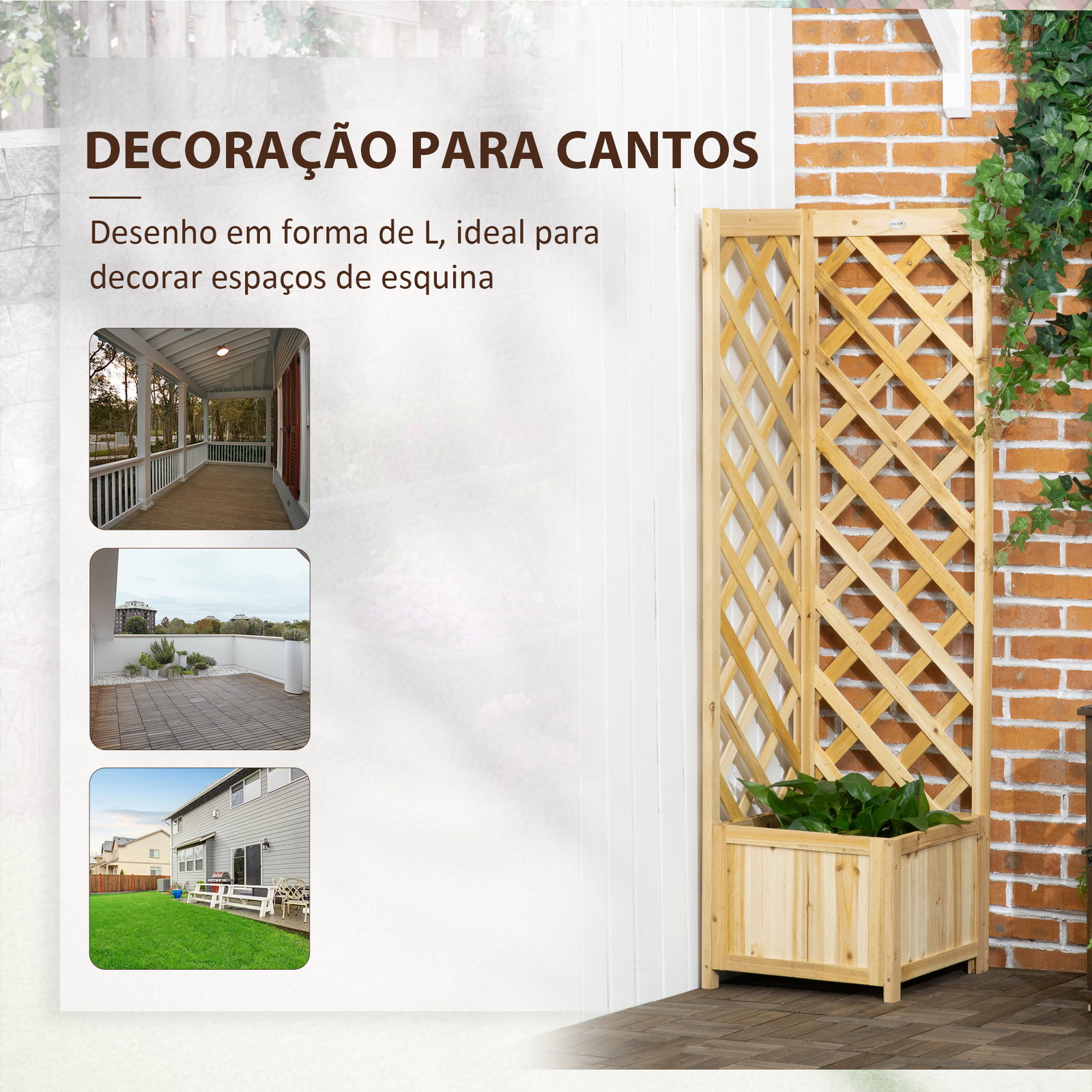 Floreira com treliça de madeira para exterior, elevada para plantas trepadeiras 40x40x145 cm madeira
