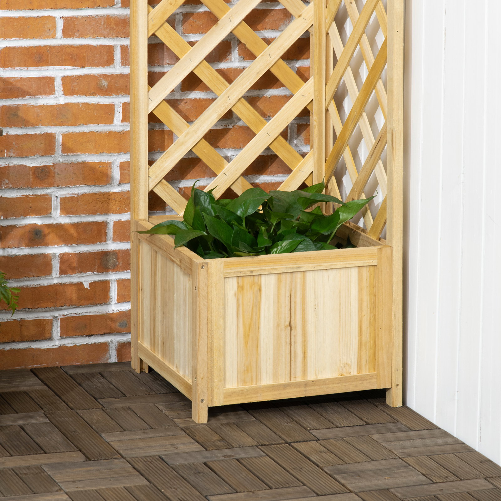 Floreira com treliça de madeira para exterior, elevada para plantas trepadeiras 40x40x145 cm madeira