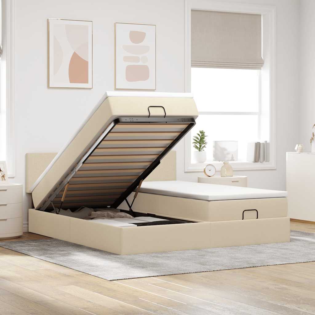 Estrutura de cama otomana com colchões tecido creme 180x200cm
