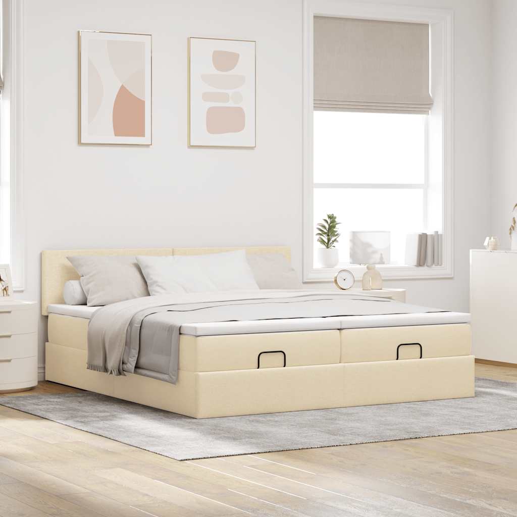 Estrutura de cama otomana com colchões tecido creme 180x200cm