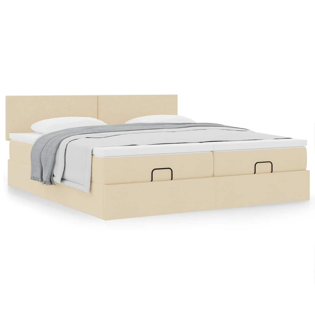 Estrutura de cama otomana com colchões tecido creme 180x200cm
