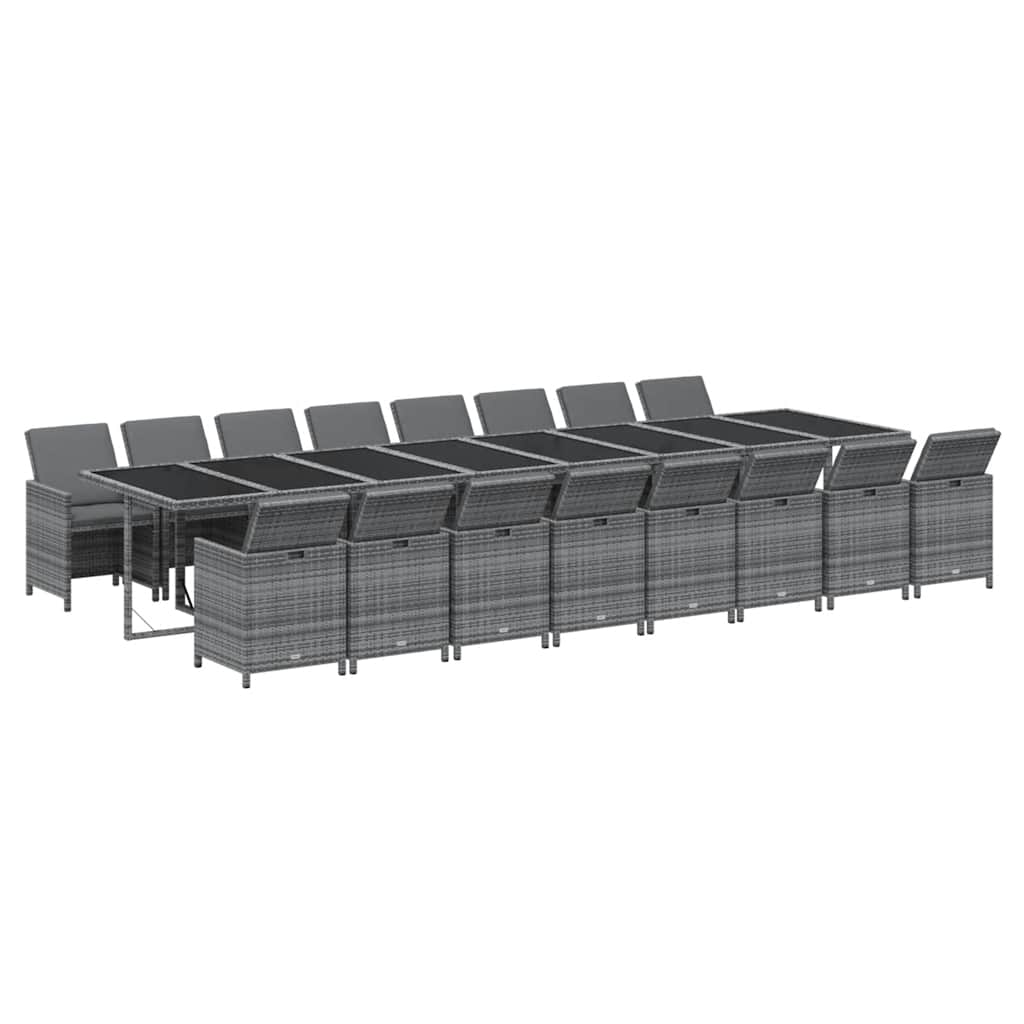 17 Pcs conjunto de jantar p/ jardim c/ almofadões vime PE cinza