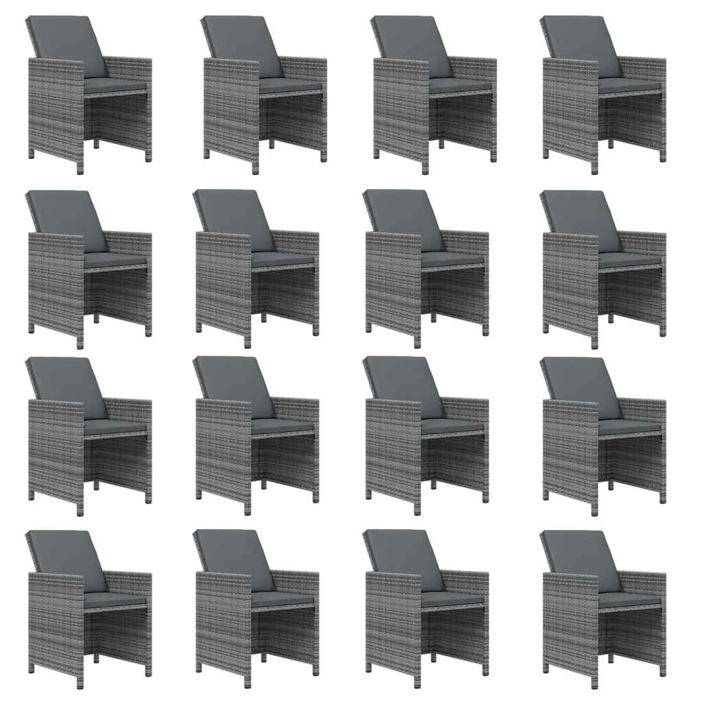 17 Pcs conjunto de jantar p/ jardim c/ almofadões vime PE cinza