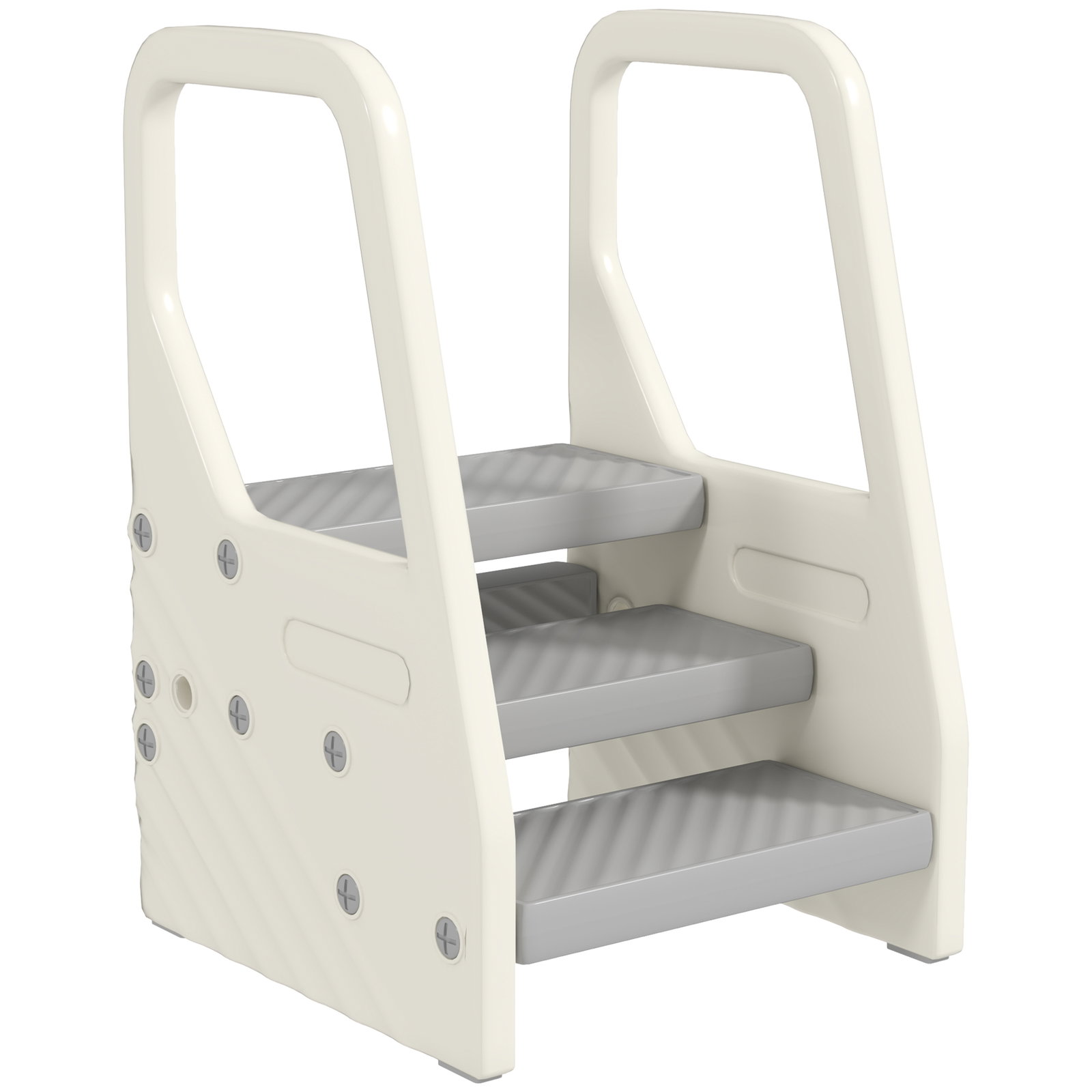 Banco infantil ajustável de 2 a 3 degraus torre de aprendizagem escada para crianças de 2-5 anos 43x42x65,5 cm cinza