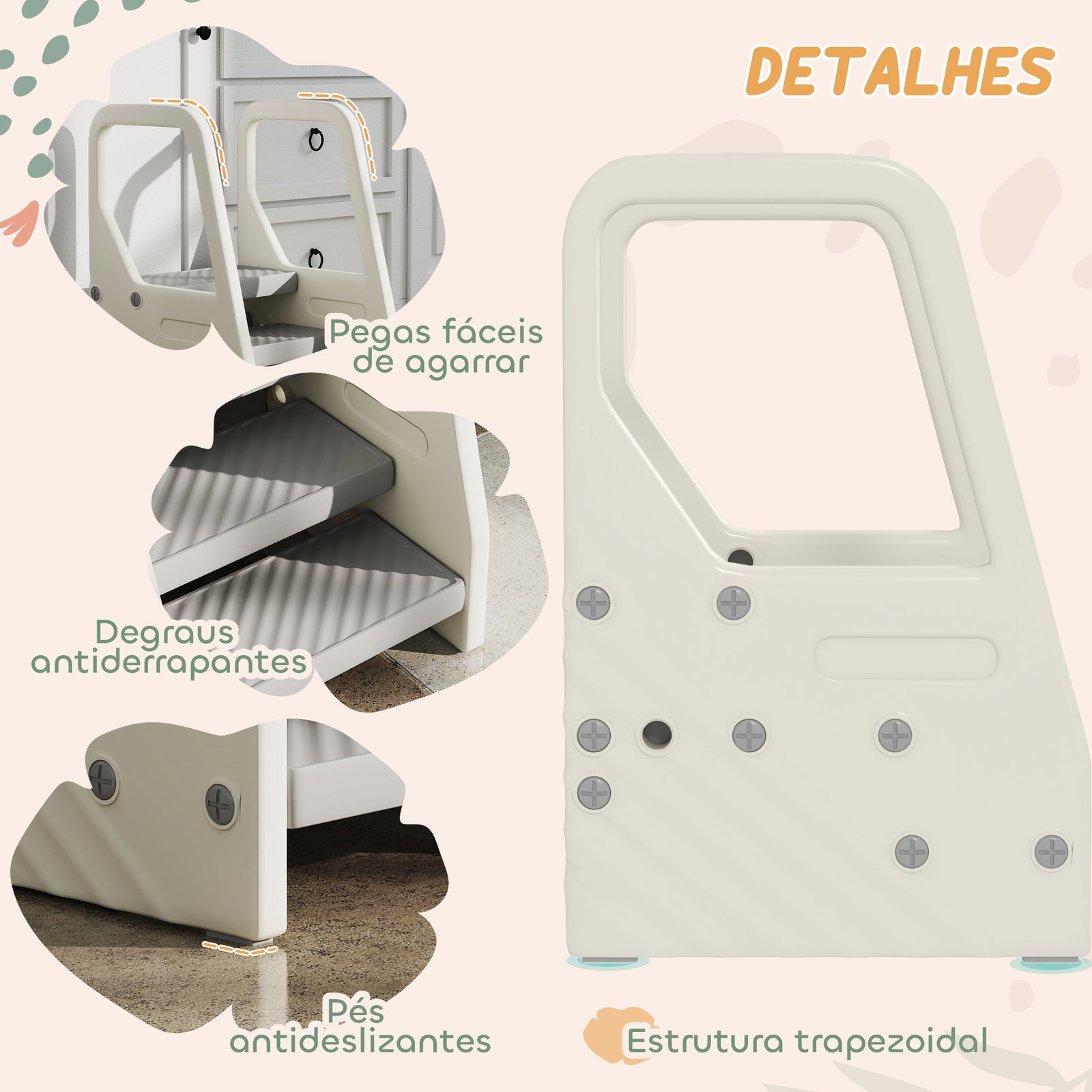 Banco infantil ajustável de 2 a 3 degraus torre de aprendizagem escada para crianças de 2-5 anos 43x42x65,5 cm cinza