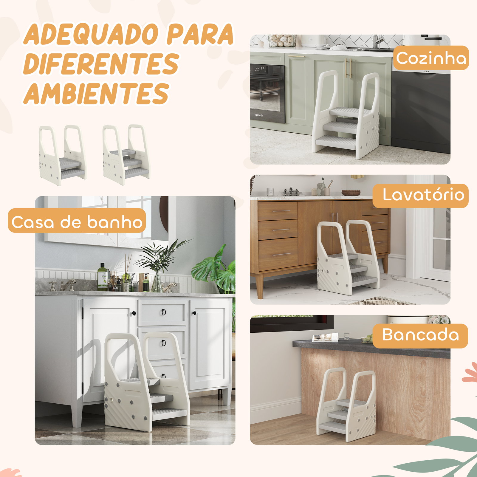 Banco infantil ajustável de 2 a 3 degraus torre de aprendizagem escada para crianças de 2-5 anos 43x42x65,5 cm cinza