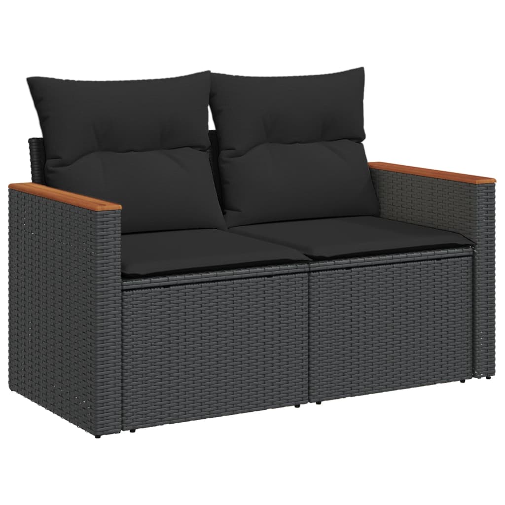 12 Pcs conjunto de sofás de jardim c/ almofadões vime PE preto