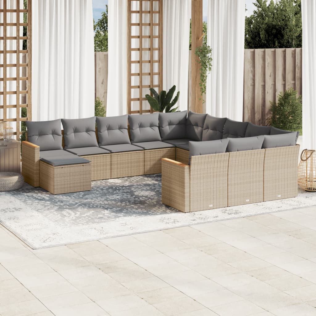 12 Pcs conjunto de sofás p/ jardim com almofadões vime PE bege