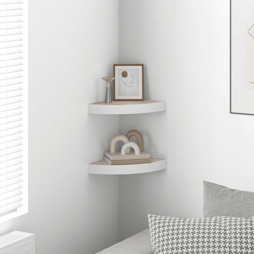 Prateleiras canto parede 2 pcs 25x25x3,8 cm MDF carvalho/branco