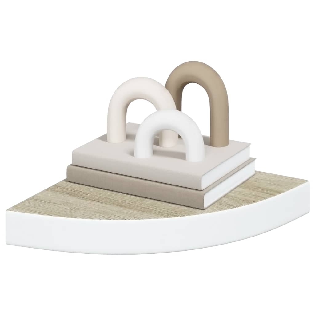 Prateleiras canto parede 2 pcs 25x25x3,8 cm MDF carvalho/branco