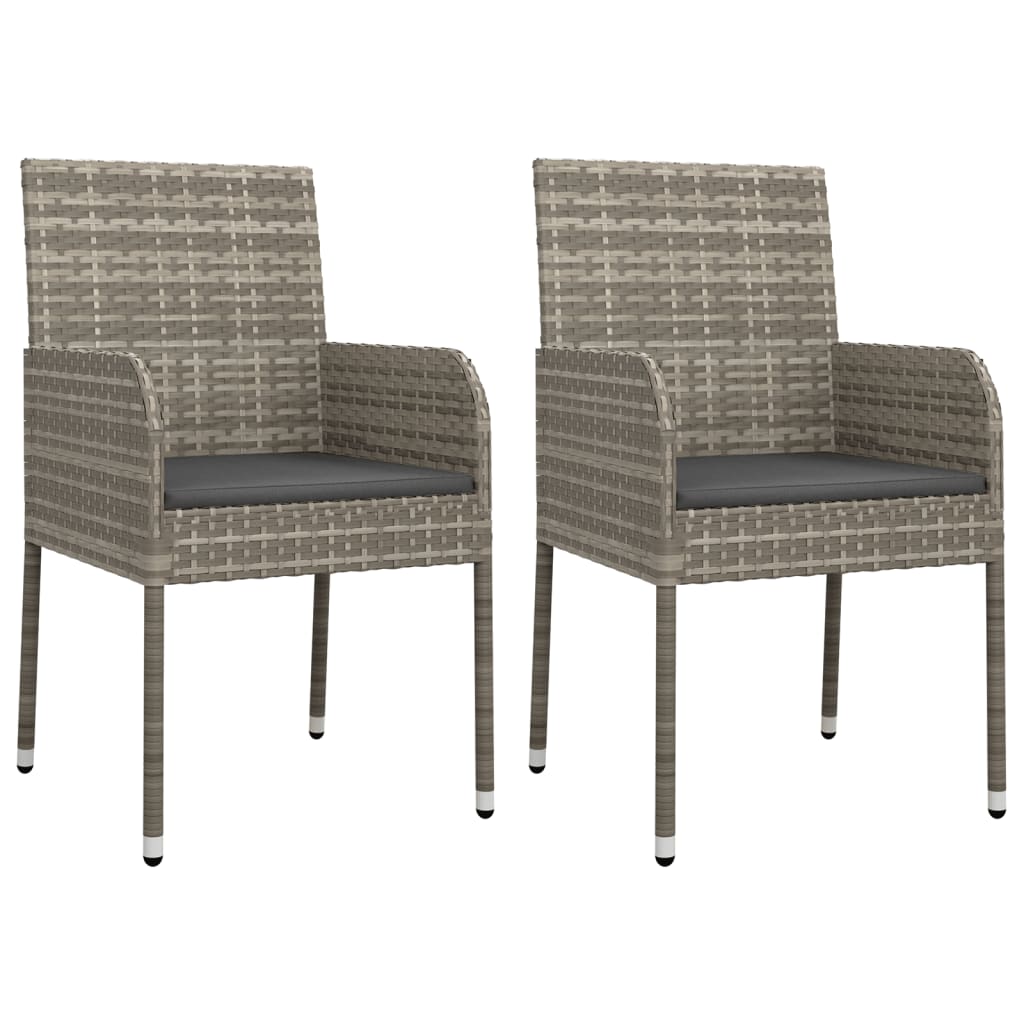3 Pcs conjunto de jantar p/ jardim c/ almofadões vime PE cinza