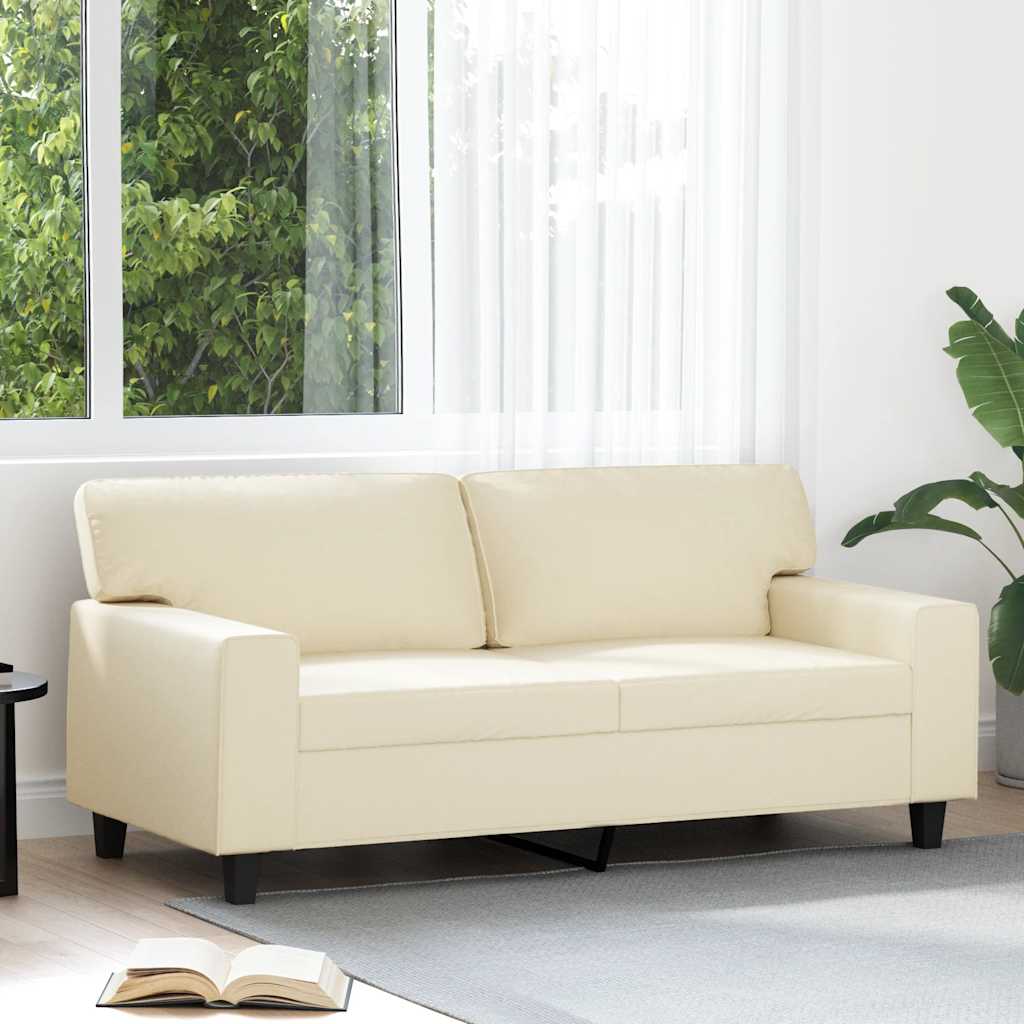 Sofá de 2 lugares 140 cm couro artificial cor creme