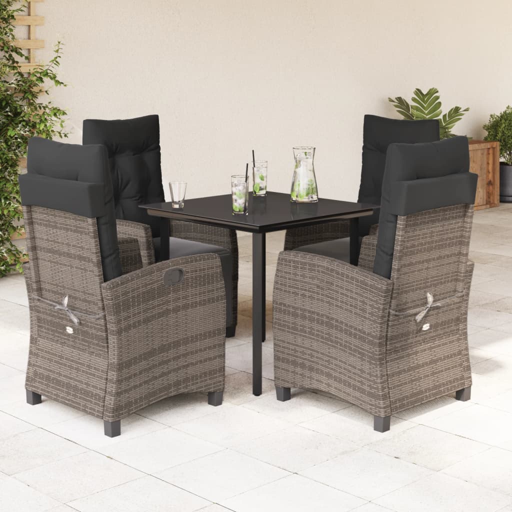 5 Pcs conjunto de jantar p/ jardim c/ almofadões vime PE cinza