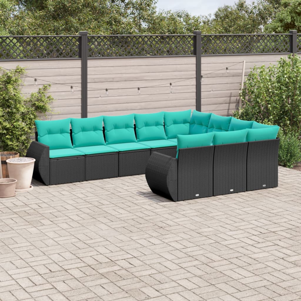 Conjunto de sofá de jardim com 10 peças e almofadas em rattan sintético preto