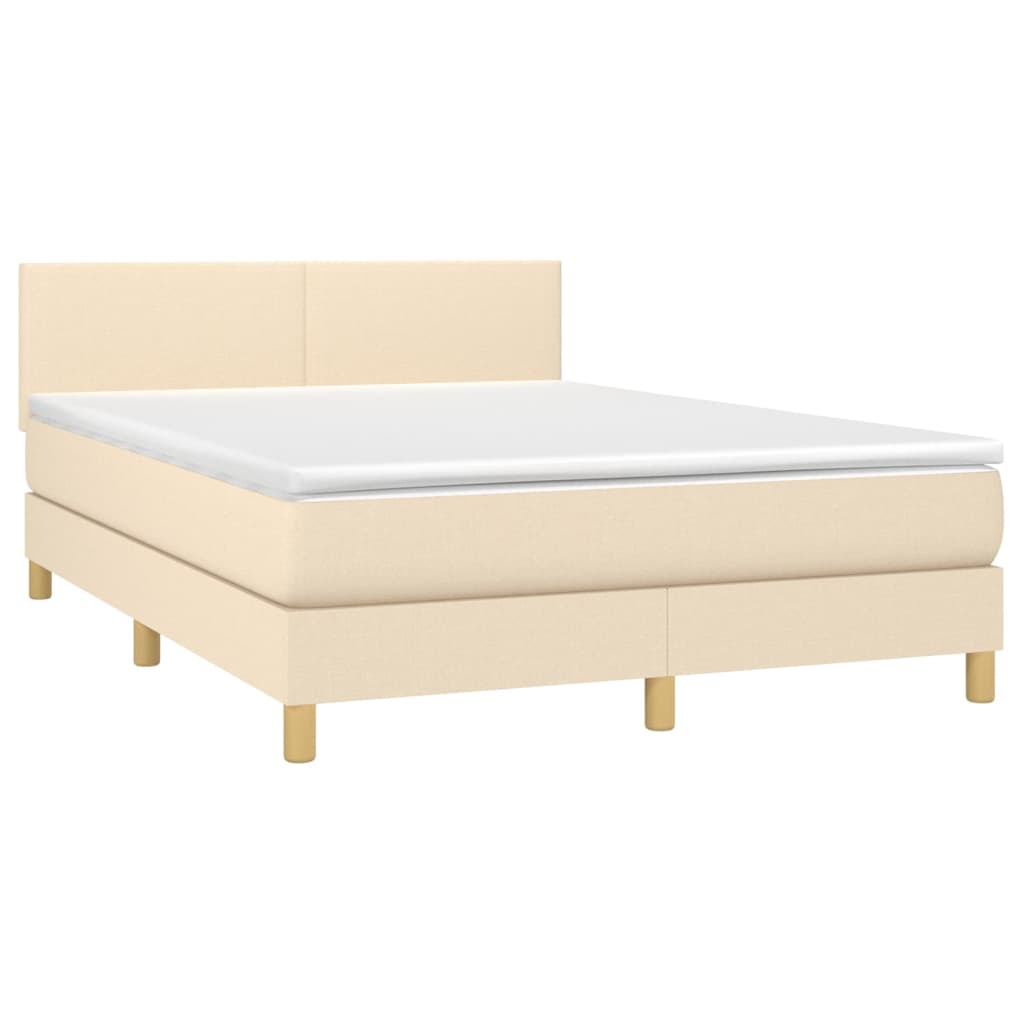 Cama box spring c/ colchão e LED 140x200 cm tecido cor creme