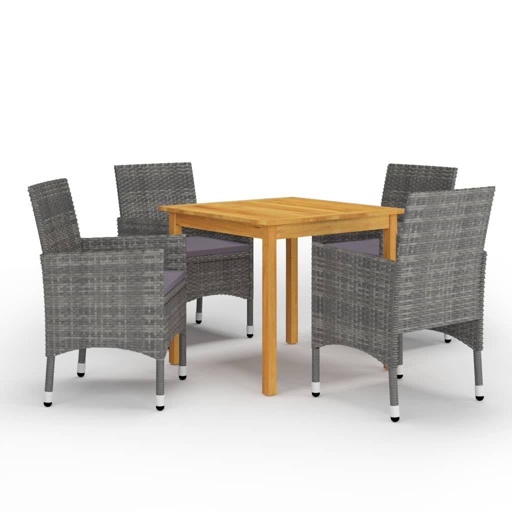 5 Pcs conjunto de jantar para jardim cinzento