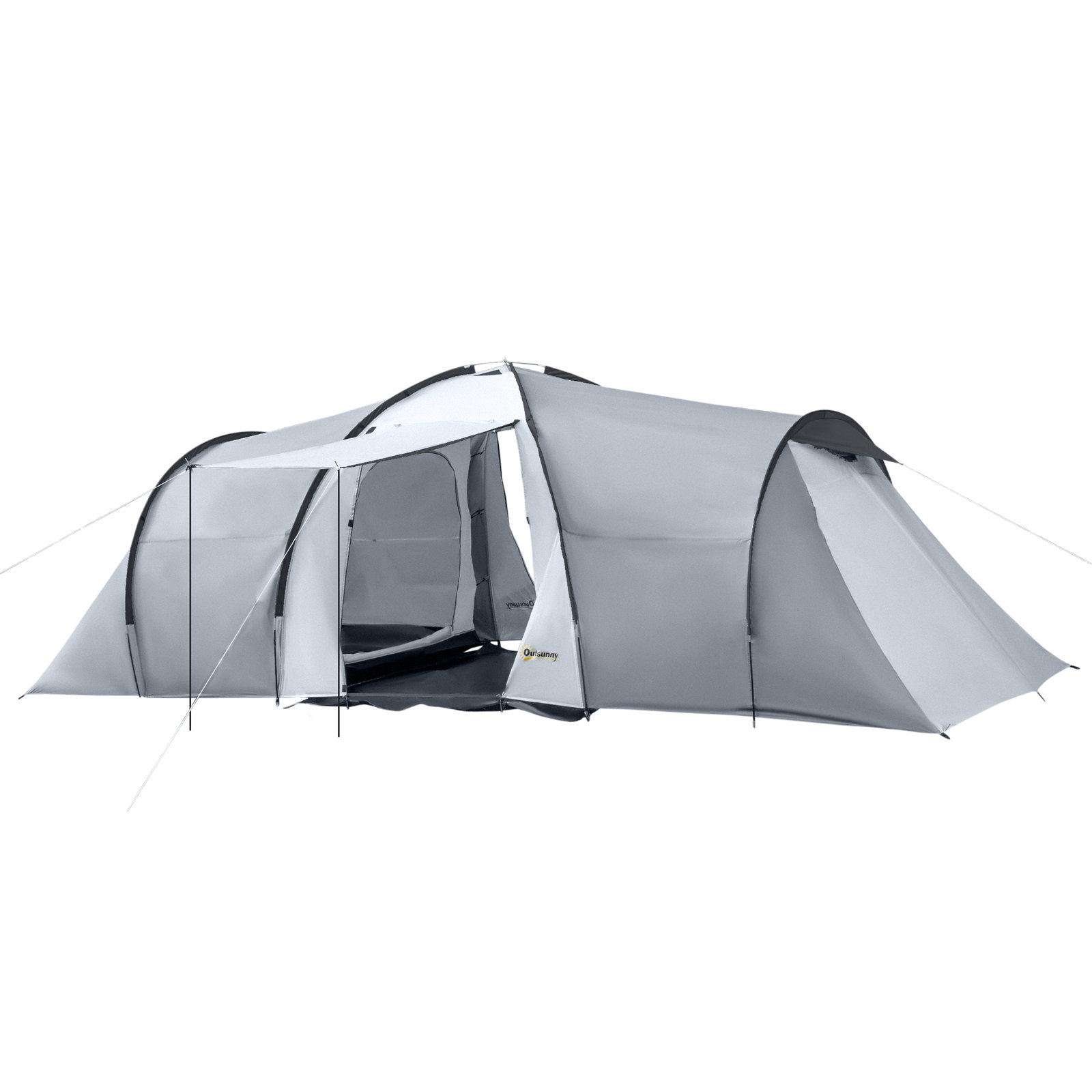 Tenda de campismo familiar para 4-6 pessoas tenda dobrável com 2 janelas impermeável anti-UV 590x245x193 cm cinza