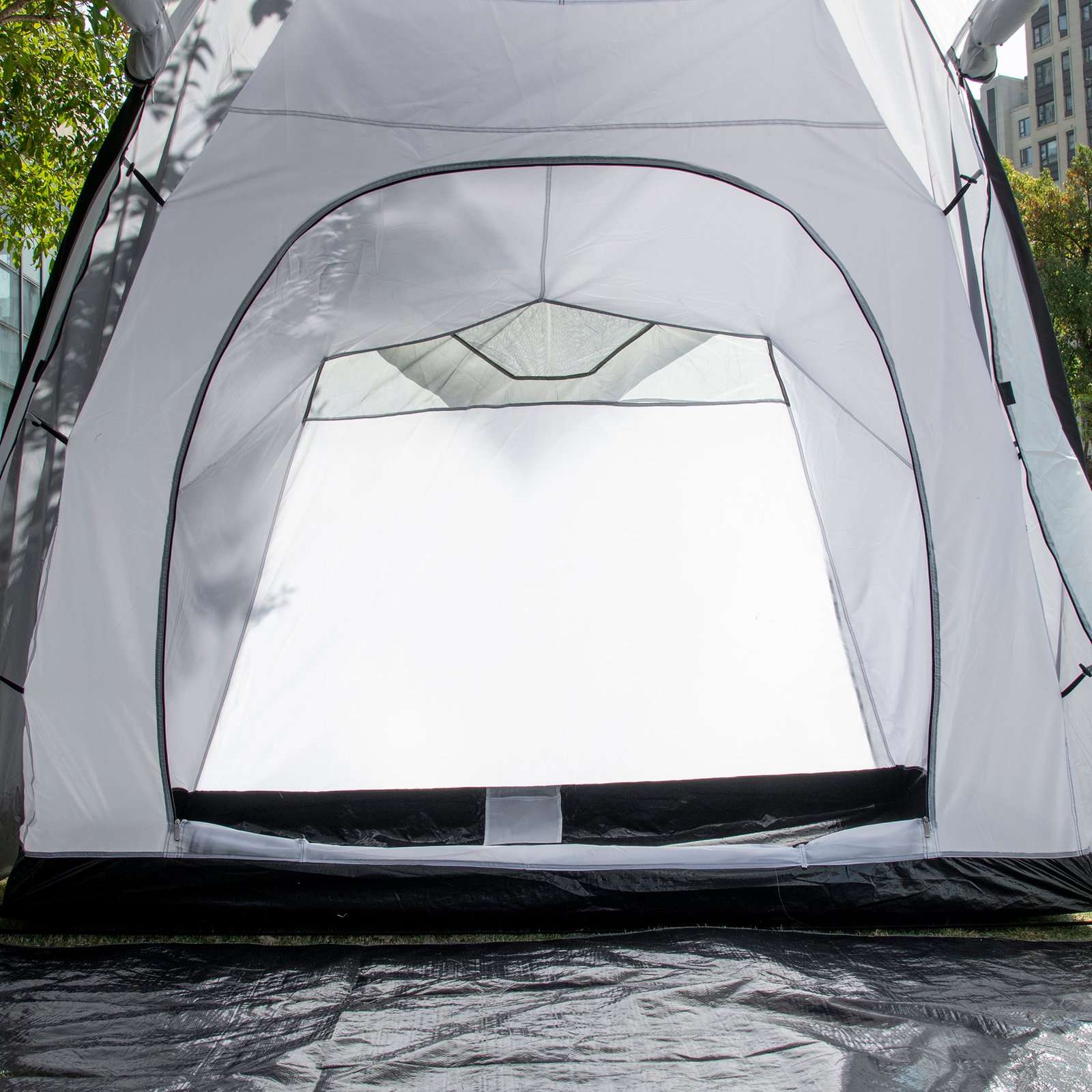 Tenda de campismo familiar para 4-6 pessoas tenda dobrável com 2 janelas impermeável anti-UV 590x245x193 cm cinza