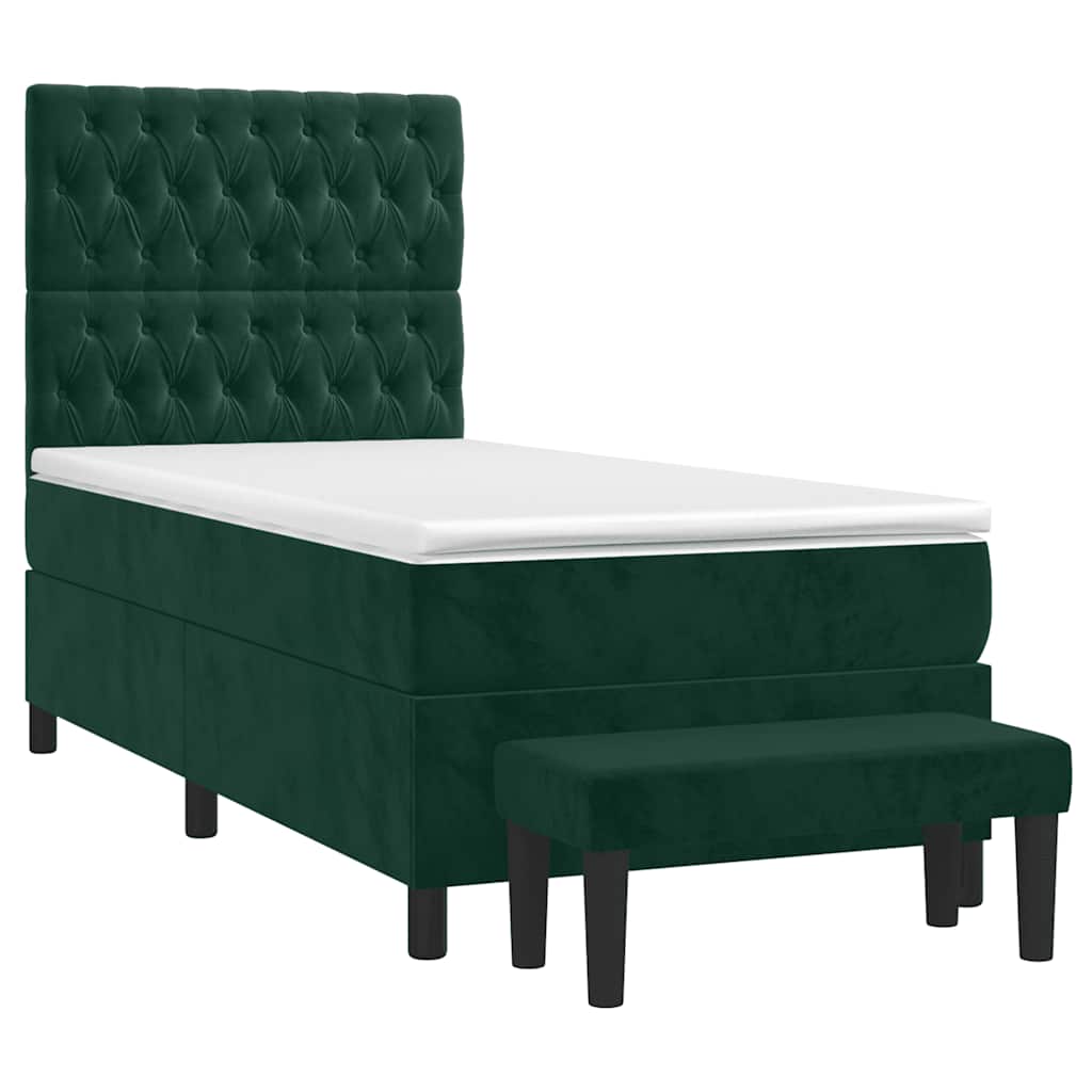 Cama com molas/colchão 100x200 cm veludo verde-escuro