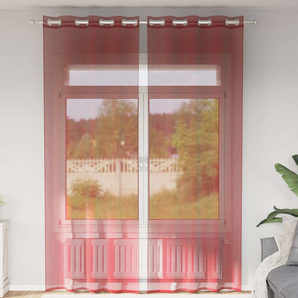 Cortinas de voile com ilhós 2 pcs vermelho tinto