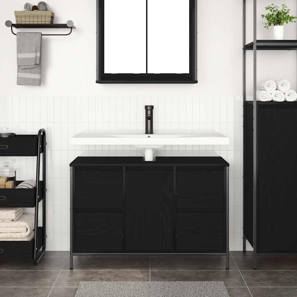 Armário para lavatório com gavetas, carvalho preto, 90x34,5x60 cm