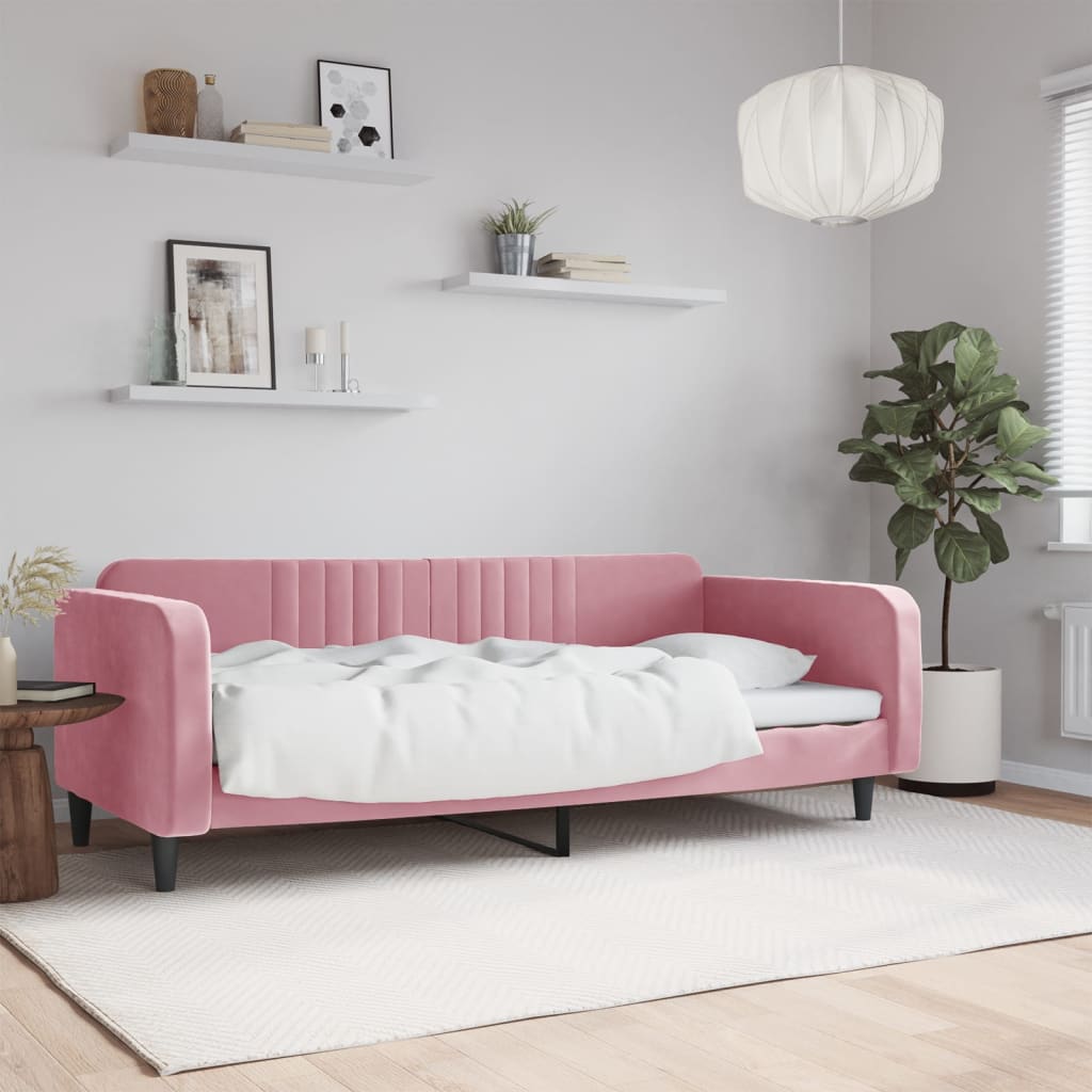 Sofá-cama 100x200 cm veludo rosa