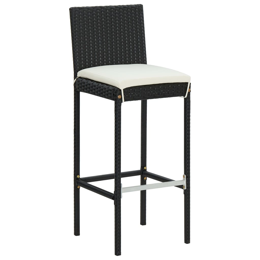 5 Pcs conjunto de bar p/ exterior c/ almofadões vime PE preto