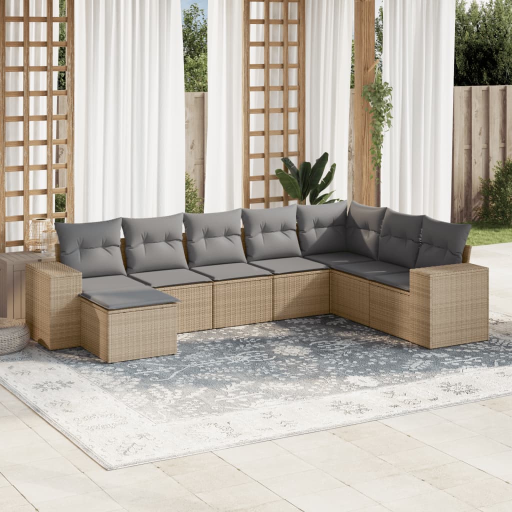 8 Pcs conjunto de sofás p/ jardim com almofadões vime PE bege