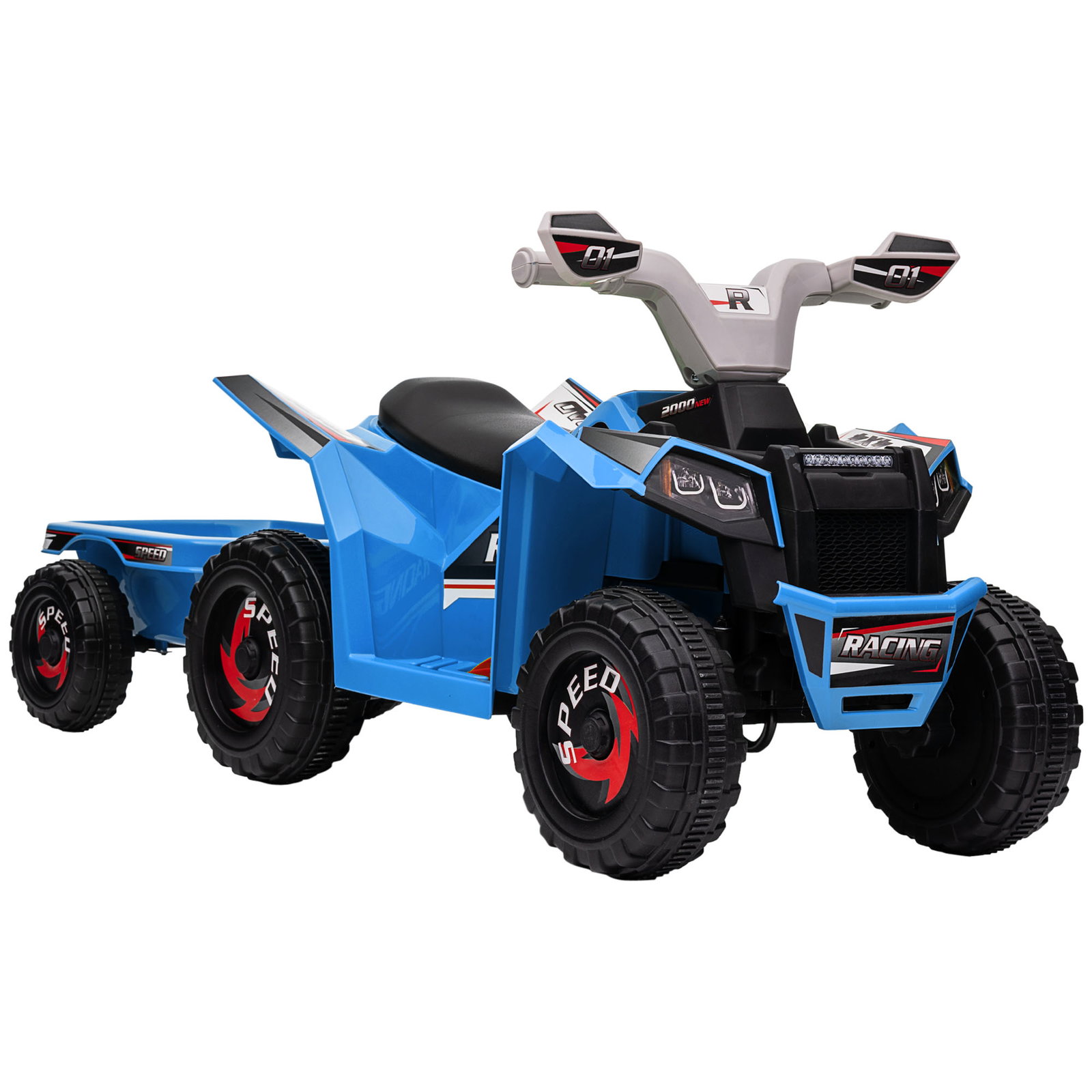 Quadriciclo elétrico para crianças com reboque bateria 6v de 18-36 meses com velocidade 2,5 km/h 106x41,5x48,5 cm azul